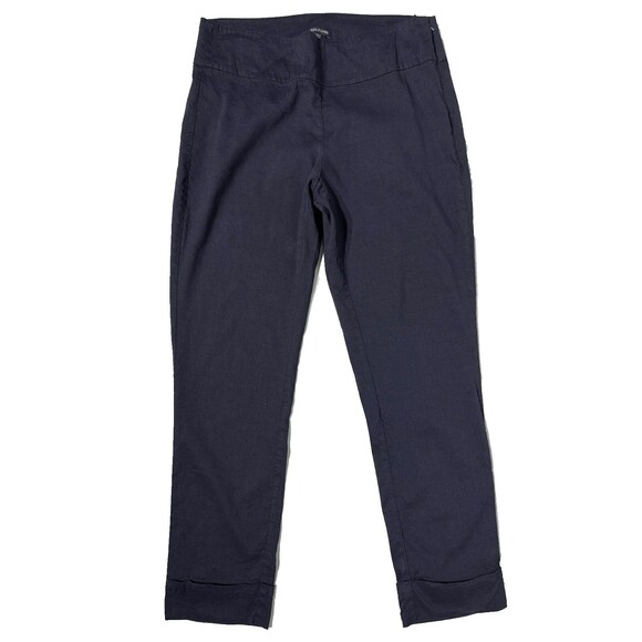 Eileen Fisher Navy Blue Stretch Linen Blend Ankle Cuffed Pants Women's Size S - Picture 1 of 8